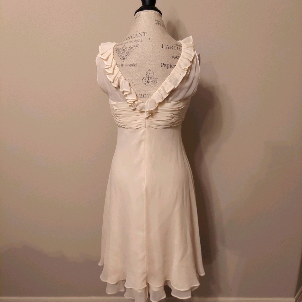 Donna Ricco Ivory Silk Chiffon Ruffle Dress Sz 6 - Picture 3 of 5